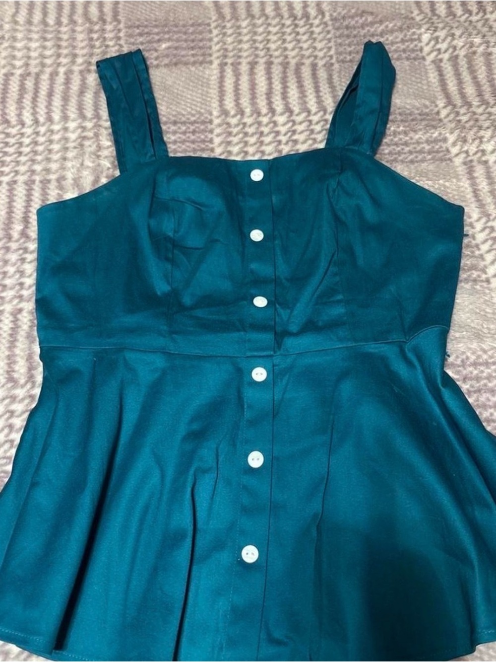 Women's Teal Button-Front Peplum Top